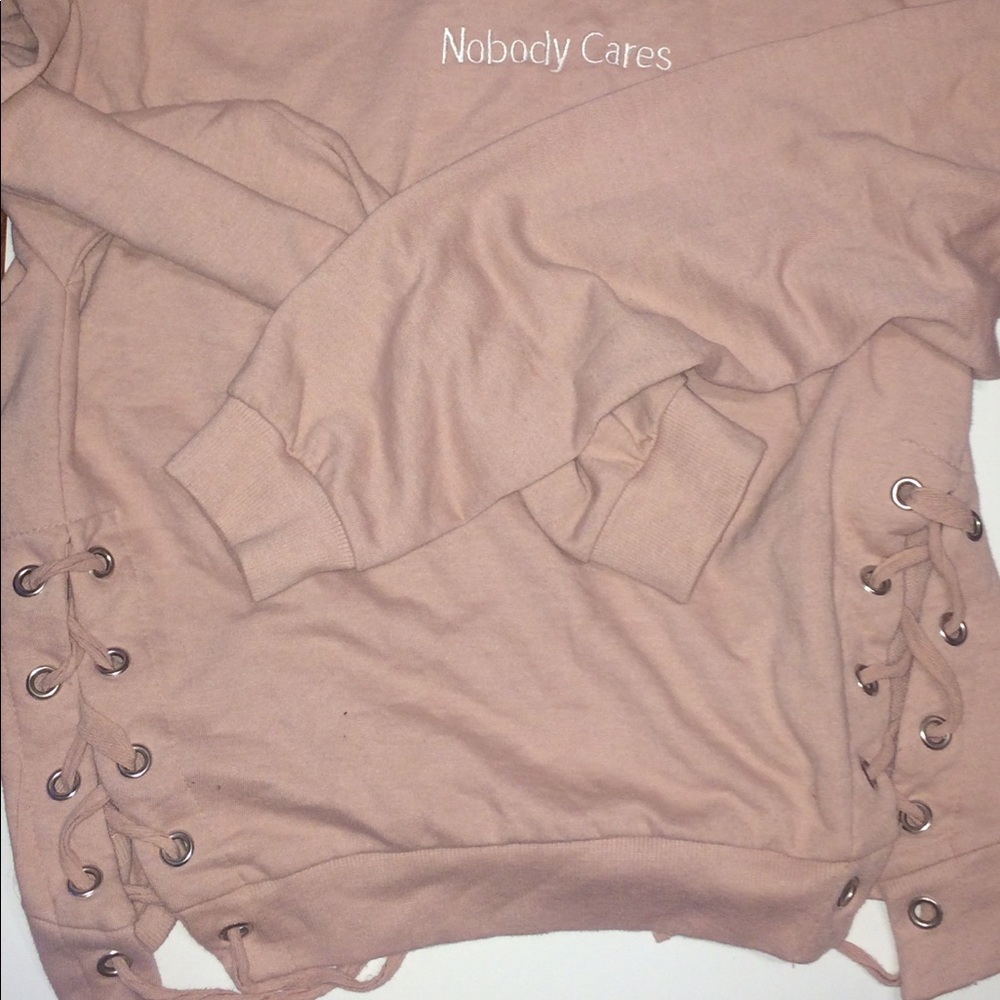 Nobody Cares Graphic Lace Up Sweatshirt